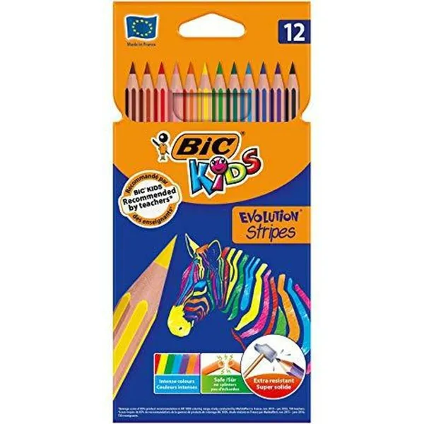 Krāsainie zīmuļi Bic KIDS EVOLUTION STRIPES Daudzkrāsains 12 Daudzums (12 gb.)