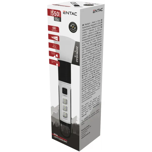 Entac Flashlight Battery Powered, Zoomable, with Detachable Strip