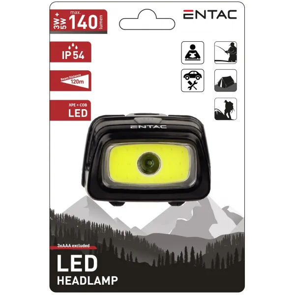 Entac Headlamp 5+3W 3xAAA Black