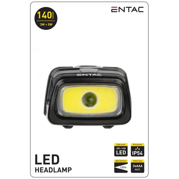 Entac Headlamp 5+3W 3xAAA Black