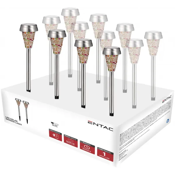 Garden Solar Lamp 40cm Stainless Steel with Colorful Mosaic Glass 1 LED 12/display