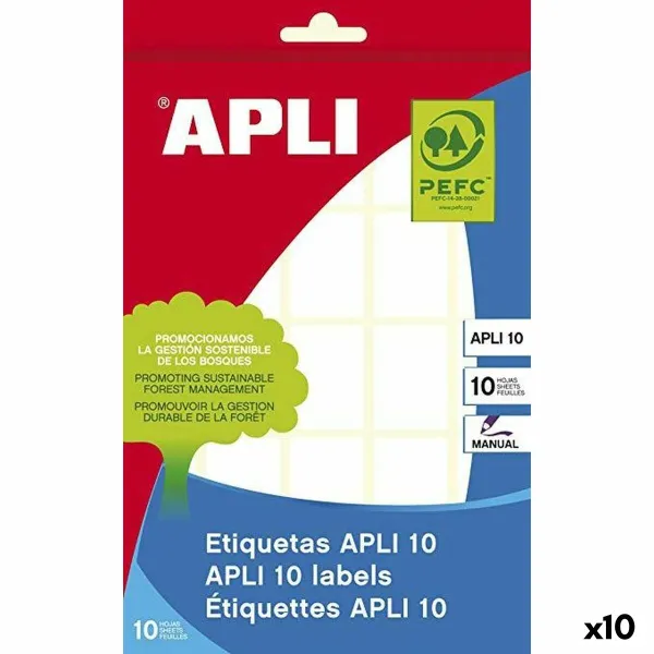 Liimaetiketit Apli Valkoinen Paperi 10 Levyt 19 x 27 mm (10 osaa)