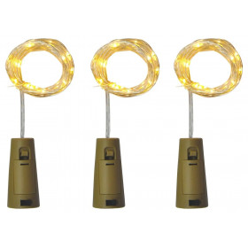 Indoor Silver Wire 20 LED WW Bottle Plug 2m excl. battery 3pcs/bl