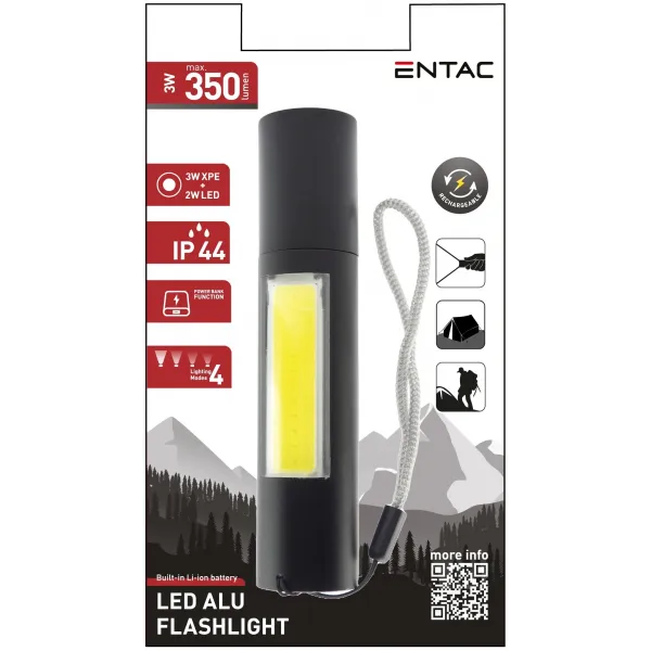 Entac Flashlight Rechargeable 3W 1200mAh (PowerBank Function) with Hinge