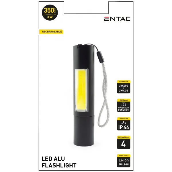 Entac Flashlight Rechargeable 3W 1200mAh (PowerBank Function) with Hinge