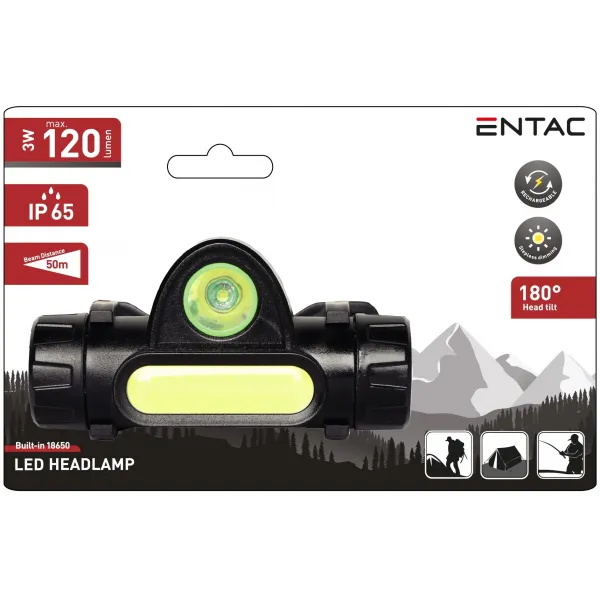 Entac Headlamp 3W with Built-in 18650 Battery