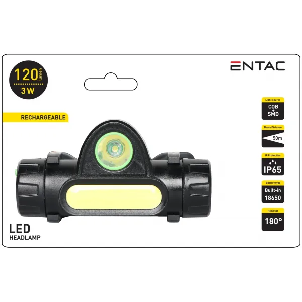 Entac Headlamp 3W with Built-in 18650 Battery
