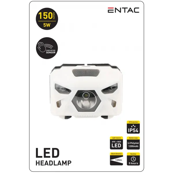 Entac Headlamp 5W Sensor XPE+Red Light, White