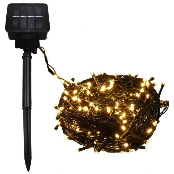 Christmas IP44 100 LED String WW 10m with Solar Spike