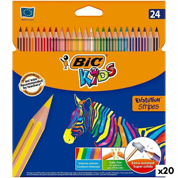 Värikynät Bic KIDS EVOLUTION STRIPES Monivärinen 24 Kappaletta (20 osaa)