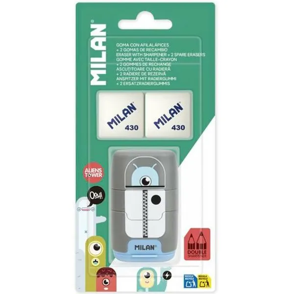 Pyyhekumi ja teroitin -setti Milan COMPACT ALIENS Monivärinen 3 Kappaletta (12 osaa)