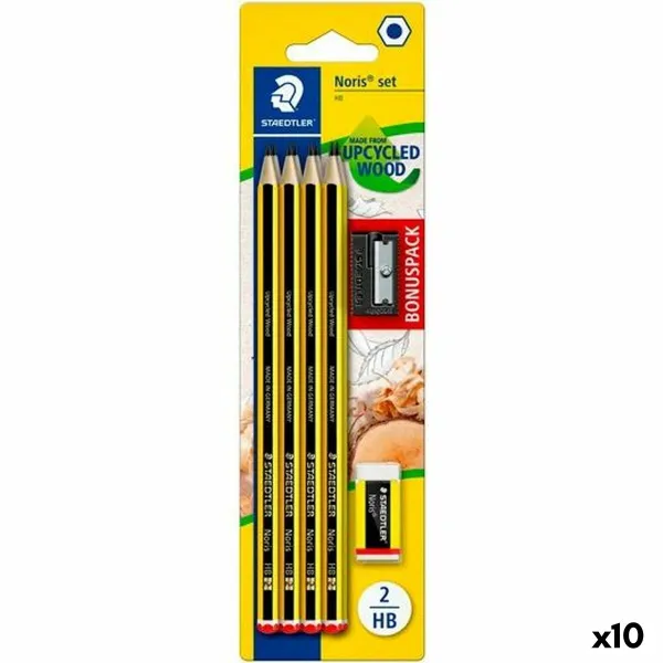 Lyijykynäsetti Staedtler Kuusikulmainen HB Kynänteroitin Pyyhekumi (10 osaa)