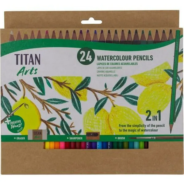 Akvareļu krāsainie zīmuļi Titan Arts Daudzkrāsains 24 Daudzums