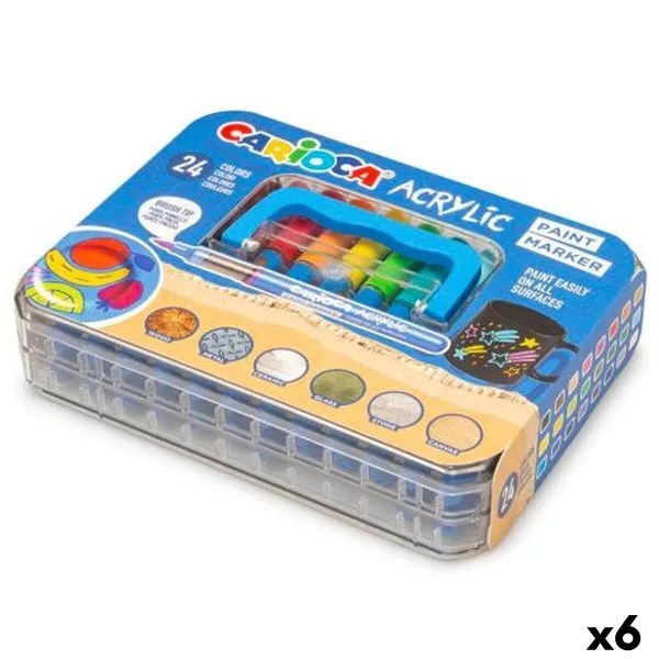 Set of Felt Tip Pens Carioca Acrylic PAINT MARKER Multicolour 24 Pieces (6 Units)