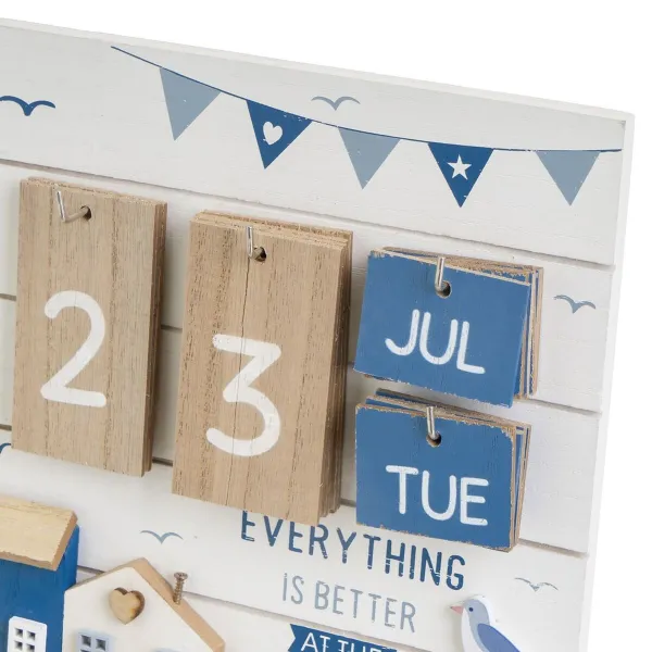 Desktop Calendar Blue White Natural MDF Wood 22 x 7 x 22 cm