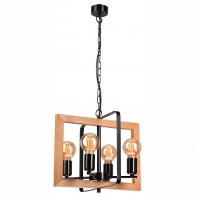 LM - 4.176 CEDRIC 4-light black hanging chandelier with wood
