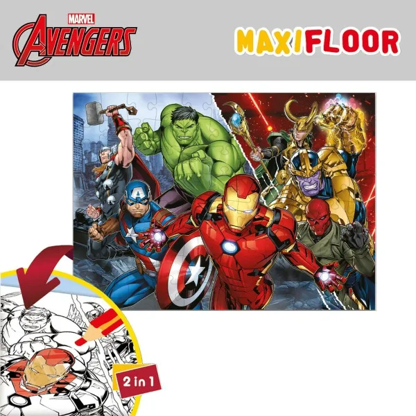 Puzle Bērniem The Avengers Abpusējs 108 Daudzums 70 x 1,5 x 50 cm (6 gb.)