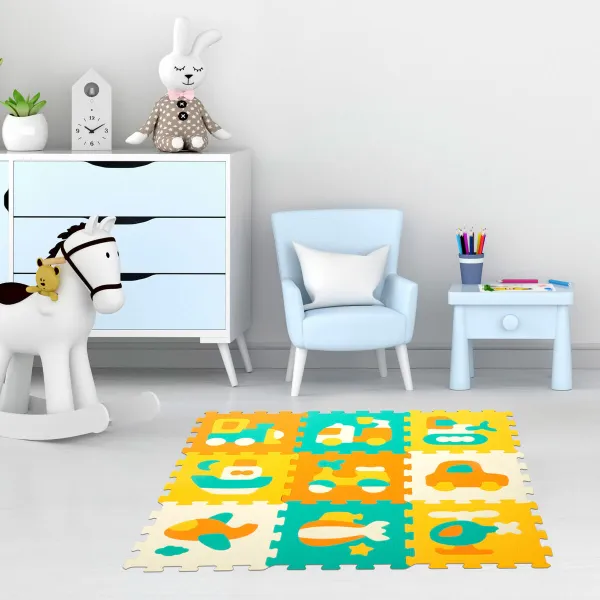 Kilimas Puzlė Colorbaby Spalvotas Plastmasinis EVA 90 x 90 cm Transporto priemonių 9 Dalys (4 vnt.)