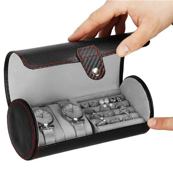 Шкатулка для часов Springos HA1064, черный карбон, органайзер с 2 отделениями