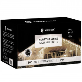 Springos CL4038 LED-sadevesi verho 300 LED, kylmä valkoinen