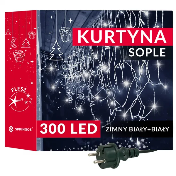 Ūdenskritums lampiņas Springos CL4038, 300 LED, auksti balts
