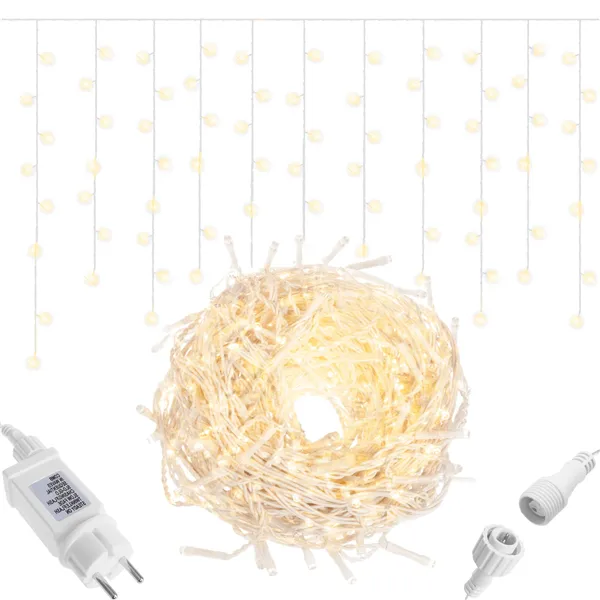 Valoverho 200 LED-seppele, sisä- ja ulkokäyttöön, jääpuikkovalot, lämmin valkoinen