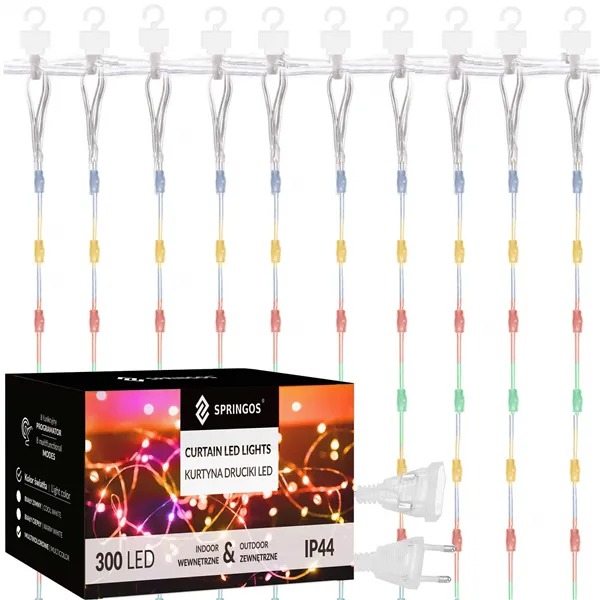 Valoverho Springos CL0335 300 LED, jääpuikot, sisä-/ulkokäyttöön, monivärinen + välkkyvä