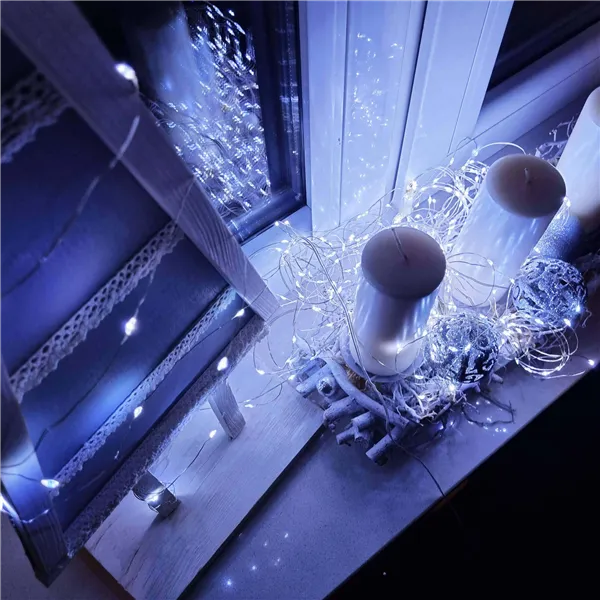 Ёлочные лампочки 30 LED микро провода на батарейках холодный белый