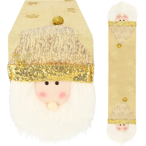 Скатерть настольная 205х30 см, новогодняя с Санта-Клаусом, золотая