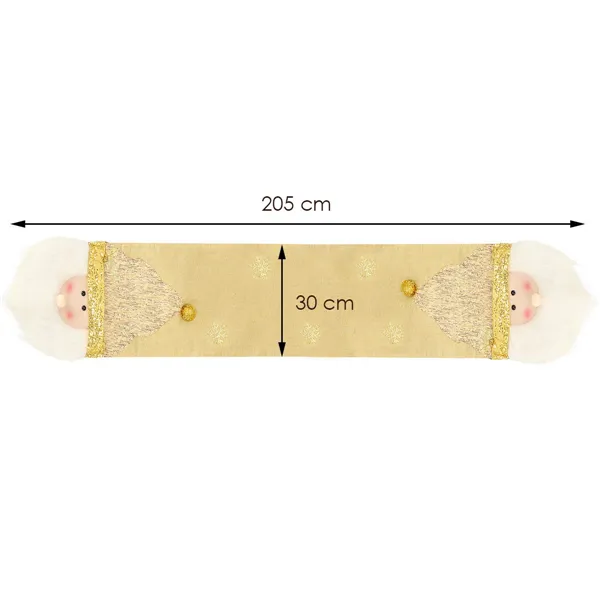 Pöytäliina 205x30 cm, jouluinen pöytäliina joulupukilla, kulta