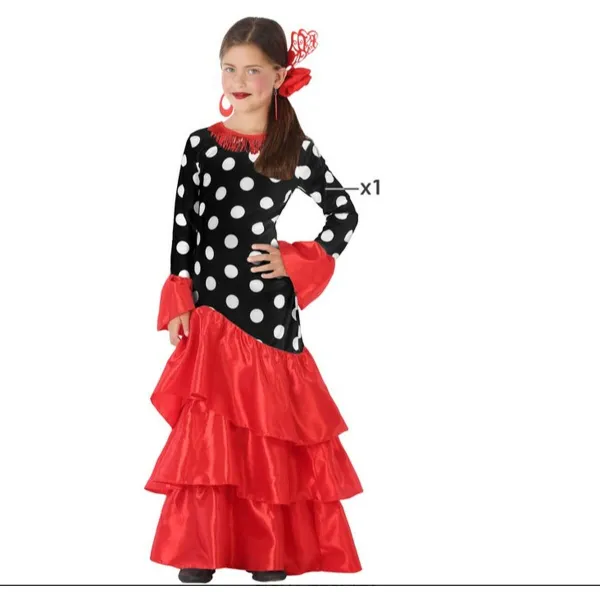 Kostumas suaugusiems Flamenca Juoda Raudona Ispanija