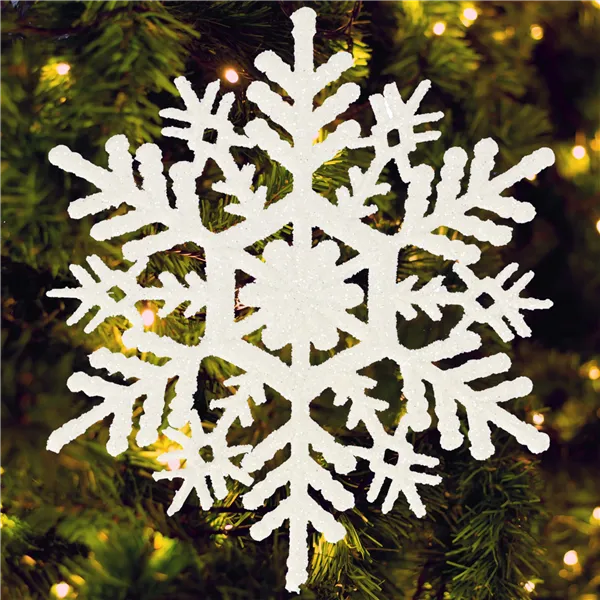 Jouluinen lumihiutaleriipus 10 cm, valkoinen kimallekuusenkoriste 3 kpl.