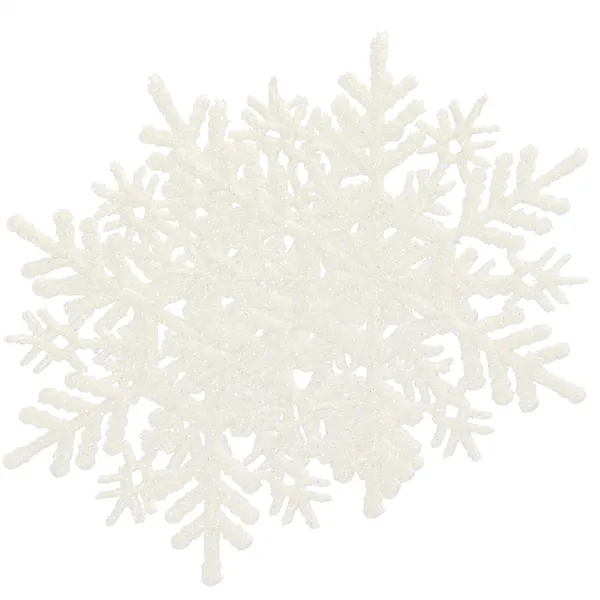 Jouluinen lumihiutaleriipus 10 cm, valkoinen kimallekuusenkoriste 3 kpl.