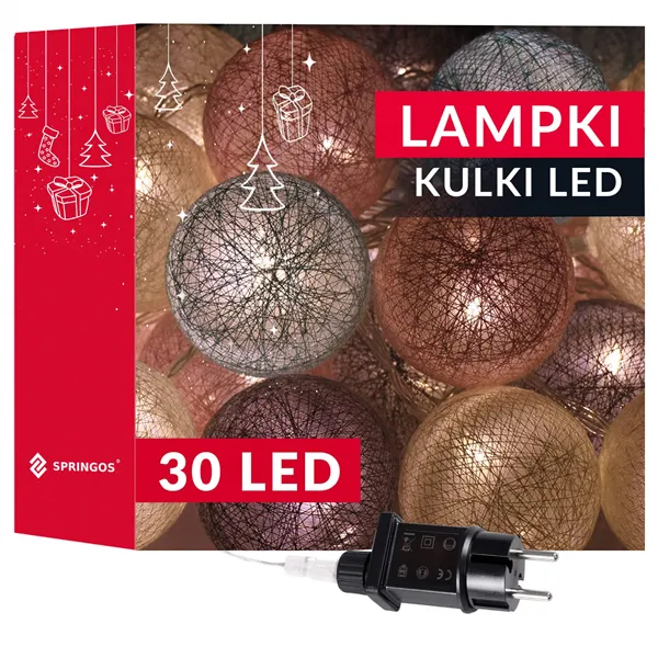 Cotton balls 30 LED decorative lights, electric garland Springos CL0154 turquoise-pink