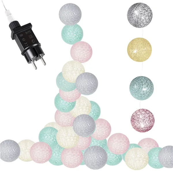 Cotton balls 30 LED decorative lights, electric garland Springos CL0154 turquoise-pink