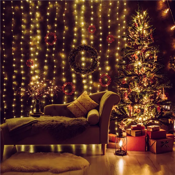 Light curtain Springos CL4054 200 LED garland, icicle lights, warm white