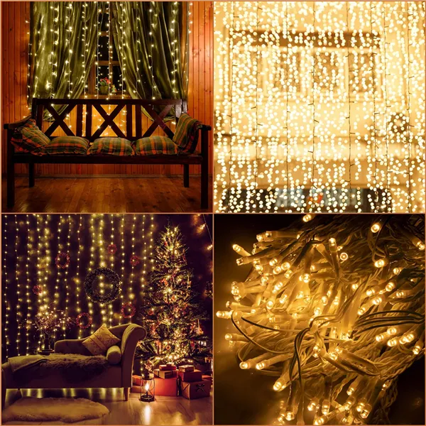 Light curtain Springos CL4054 200 LED garland, icicle lights, warm white