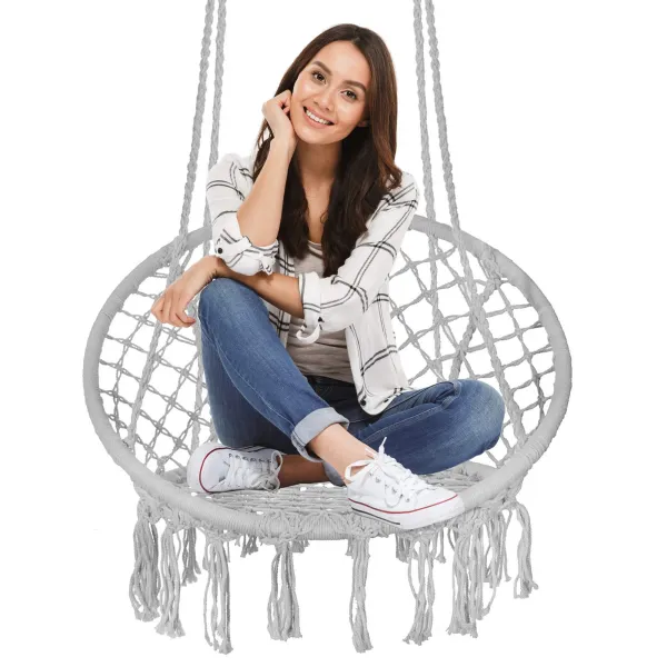 Hanging Chair Springos SPR0040 with Tassels, Grey