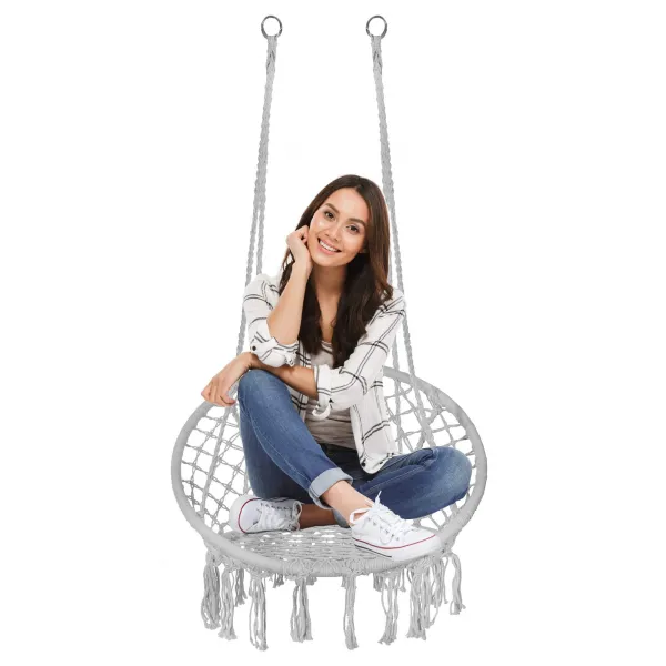 Hanging Chair Springos SPR0040 with Tassels, Grey