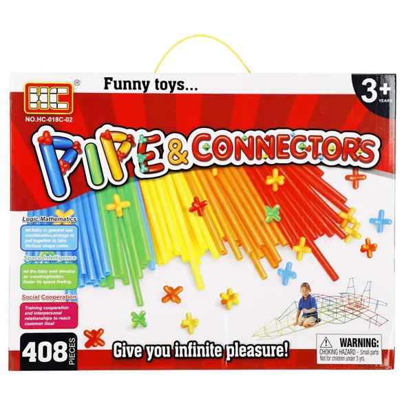 Rakennuspillisarja Springos KG0032, 408 osaa, värikkäät putket ja liittimet