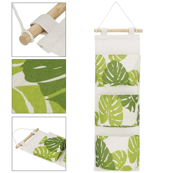 Органайзер для хранения игрушек Springos HA0145, 3 кармана, подвесной, бежевый с листьями