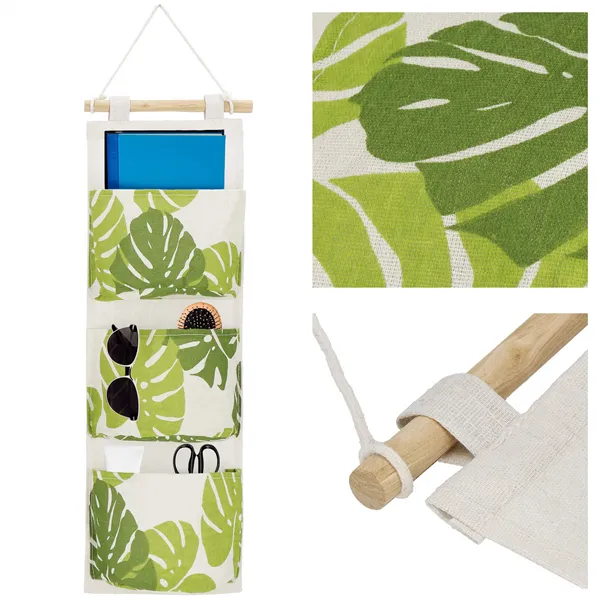 Rotaļlietu uzglabāšanas organizators Springos HA0145, 3 kabatas, piekarams, bēšs ar lapām