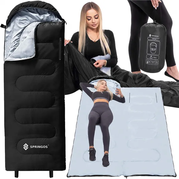 Спальный мешок 2-в-1 Springos CS0122, 220x80 см, теплое одеяло для кемпинга, черно-серый