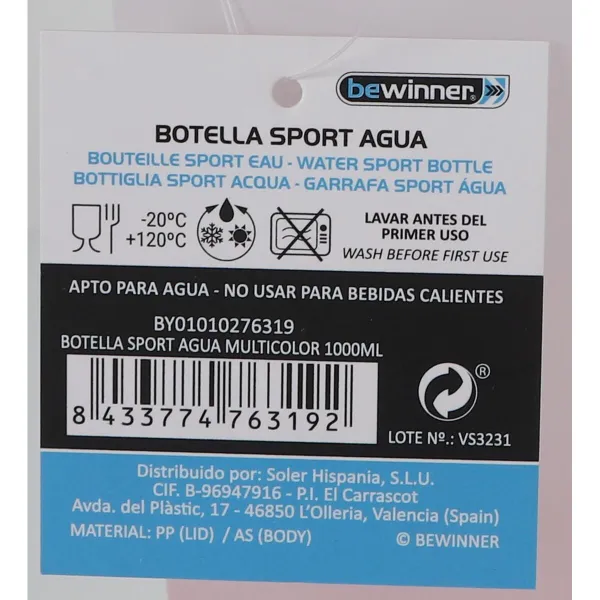 Water bottle Bewinner Multicolour 1 L 7,5 X 20 CM