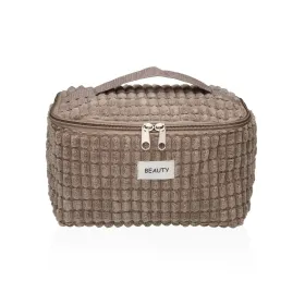 Travel Vanity Case Versa Corduroy Khaki Polyester Textile 12 x 12 x 20 cm