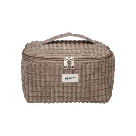 Travel Vanity Case Versa Corduroy Khaki Polyester Textile 12 x 12 x 20 cm