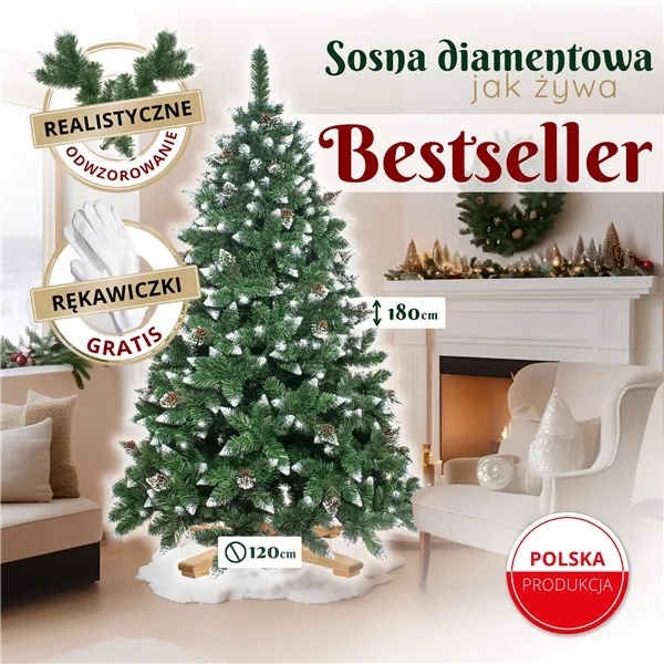 einotekoinen joulukuusi 180 cm premium Royal Trees Springos CT0190, luminen timanttimänty käpyillä