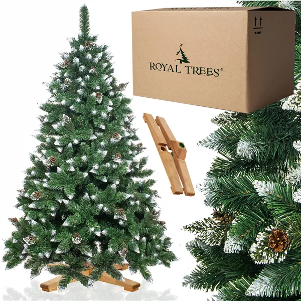 Искусственная елка 180 см премиум Royal Trees Springos CT0190, снежная алмазная сосна с шишками