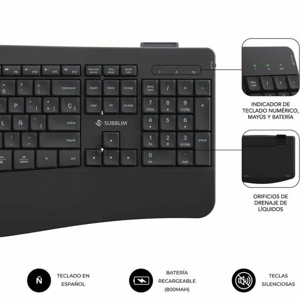 Keyboard and Mouse Subblim SUBKBC-DCOPW2 Black Spanish Spanish Qwerty QWERTY