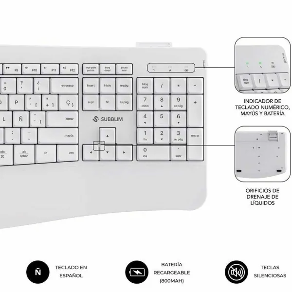 Keyboard and Mouse Subblim SUBKBC-DCOPW1 White Spanish Spanish Qwerty QWERTY